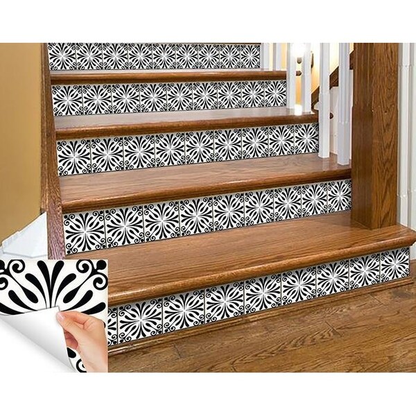 Homeroots 6 x 6 in. Black & White Flo Peel & Stick Removable Tiles 399952 - main